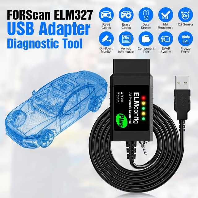 OBDMonster FORscan USB OBD2 ELM327 V1.5 Diagnose Scanner Tool mit Schalter und PIC18F25K80 Chip für Ford in Schwarz - Bild 1