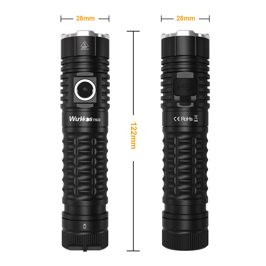 Wurkkos TS22 LED-Taschenlampe mit XHP70D, 4500 Lumen, IP68 wasserdicht, Schwarz, wiederaufladbar mit 21700 Lithium-Ionen-Akku und magnetischer Endkappe - Bild 4
