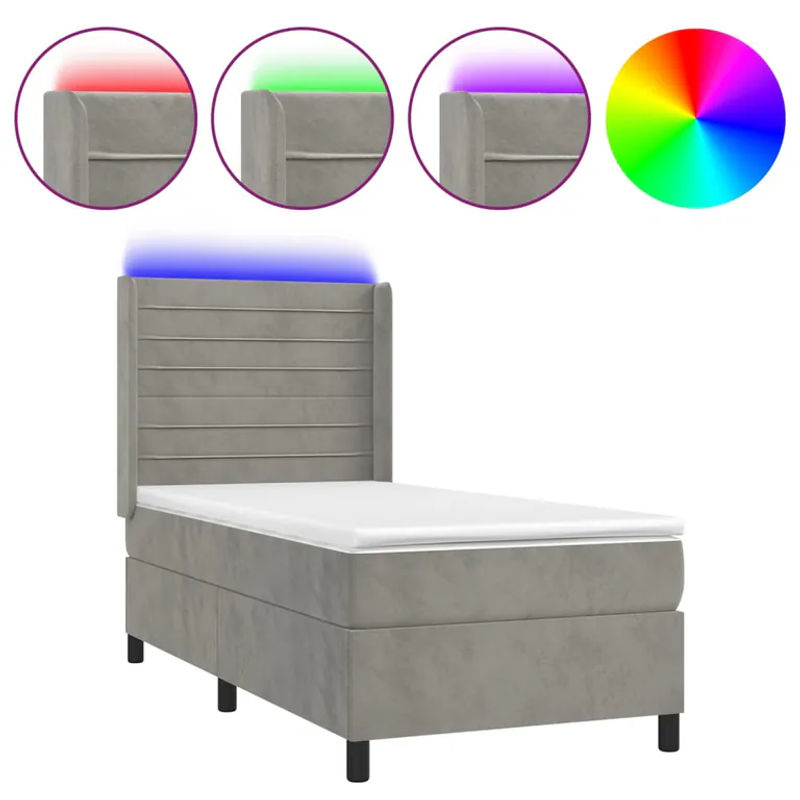 Vidaxl Kontinentalbett mit Matratze und LED in Grau aus Samt, B/T: 100 x 200 cm - Bild 2