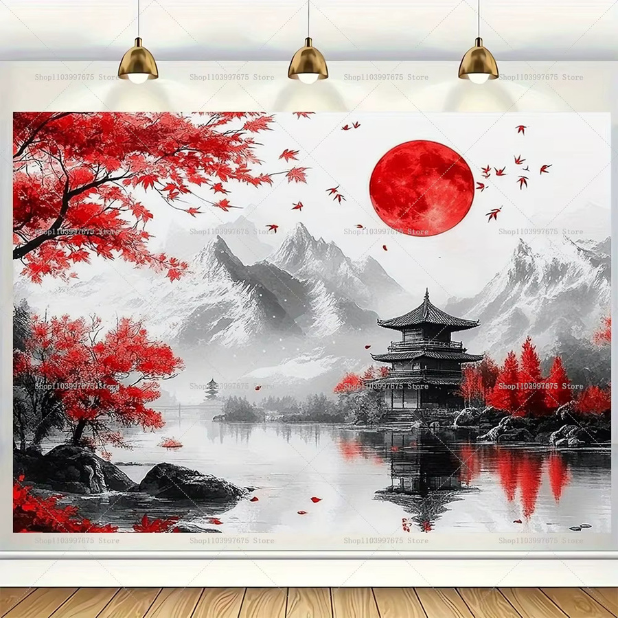 Japanische Kirschblüten-Landschaft Fotografie-Hintergrund Banner mit floralem Design in Mehrfarbig für Party und Indoor-Dekoration - Bild 1