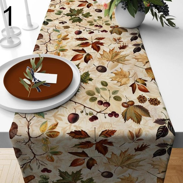 Herbstlicher Tischläufer mit Blumen, Kürbis und Blättern von JMG Household Supplies, Mehrfarbig, Breite: 150 cm, Tiefe: 33 cm - Bild 1