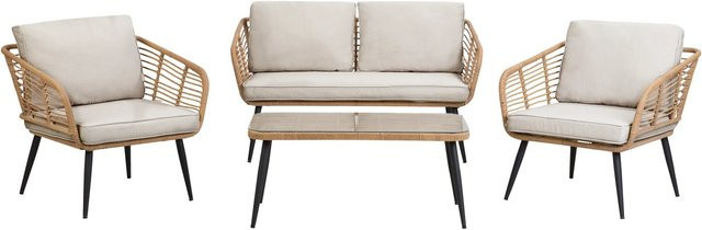 Beliani Sitzgruppe CORINTH II in Hellgrau und Beige mit Outdoor-Sofa, Lounge-Sessel und Couchtisch aus Metall und Glas, B/T/H: 136 x 70 x 73 cm - Bild 1