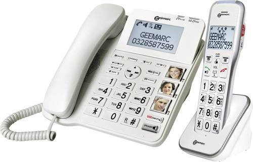 Geemarc AMPLIDECT 595 COMBI Schnurgebundenes Seniorentelefon mit Anrufbeantworter, Freisprecheinrichtung und optischer Anrufsignalisierung in Weiß - Bild 1