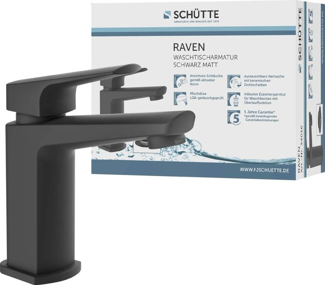 Schütte Waschtischarmatur Raven Einhebelmischer aus Messing in Schwarz Matt mit Pop-up-Abfluss - Bild 2
