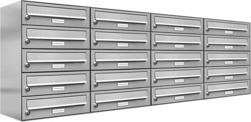 AL Briefkasten für 20 Parteien, Aufputzmontage, silberfarben, B/H/T: 153,461 x 57,5 x 27,5 cm - Bild 1