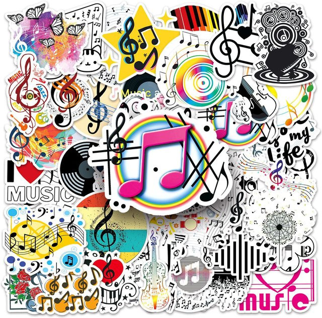 50 Stück Musiknoten Aufkleber mit Graffiti-Design, wasserfeste dekorative Sticker in Multicolour für Gepäck und Notizbücher - Bild 1