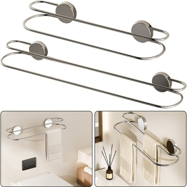 Aihogard Wandmontiertes Handtuchregal aus Edelstahl in Silber mit Doppelstange als platzsparender Bad Organizer - Bild 1