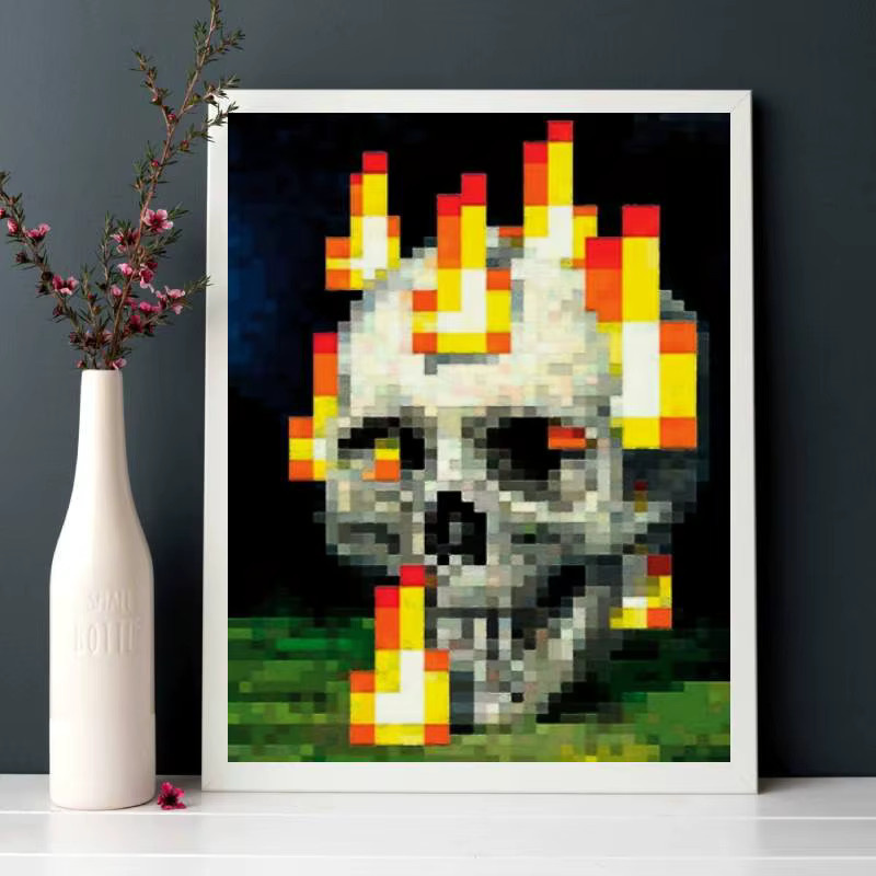Potdemiel Leinwand-Poster Pixel-Totenkopf und Flammen ungerahmter Kunstdruck in Mehrfarbig für deine Wanddekoration - Bild 2
