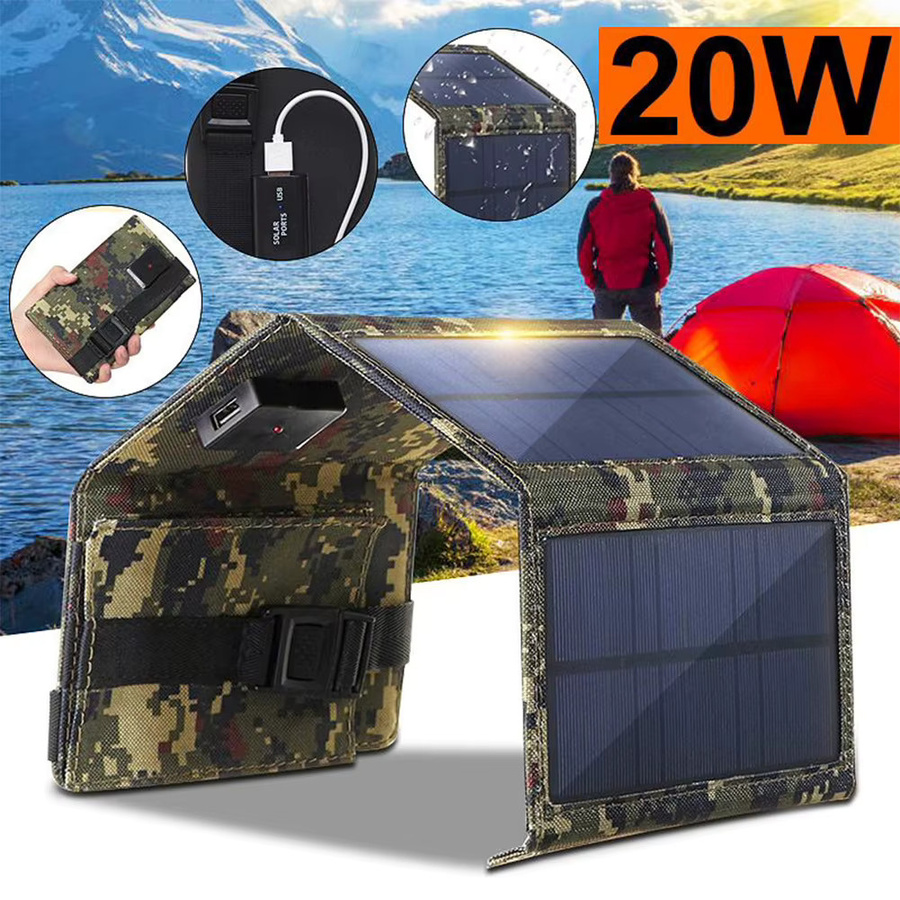 Qiilu 20 W USB-Solarpanel faltbar und tragbar mit USB-A und USB-C Anschlüssen in Schwarz und Multicolour - Bild 2