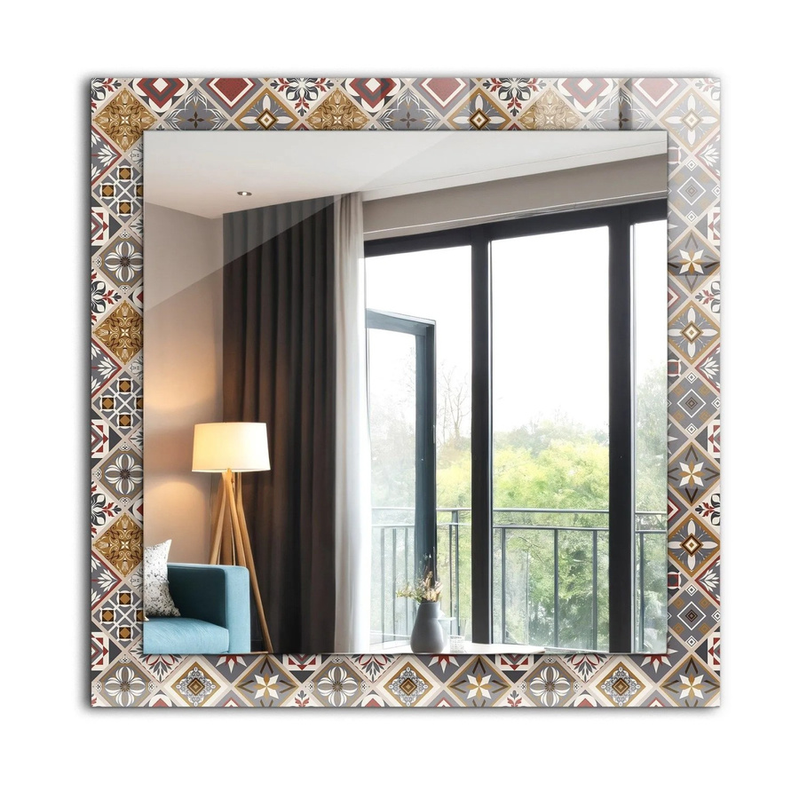 Tulup Dekorativer Spiegel mit buntem Fliesenmuster und geometrischer Ornamentik, Rechteckig, B/H: 60 x 60 cm, Multicolour - Bild 2