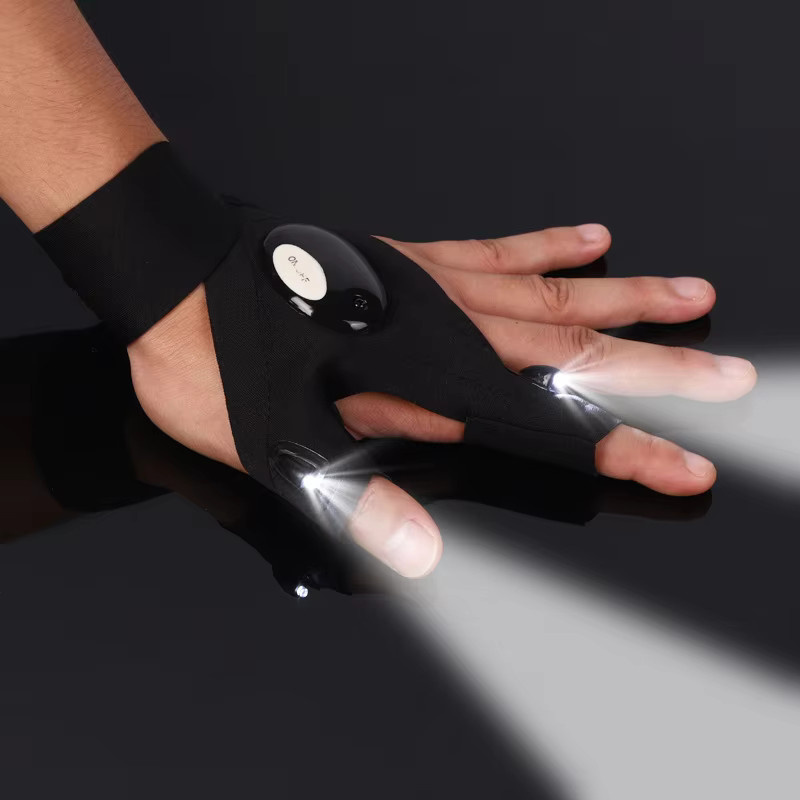 ESMARTER LED Taschenlampe Handschuhe mit Fingerless Design in Schwarz für Angeln, Camping und Radfahren - Bild 2