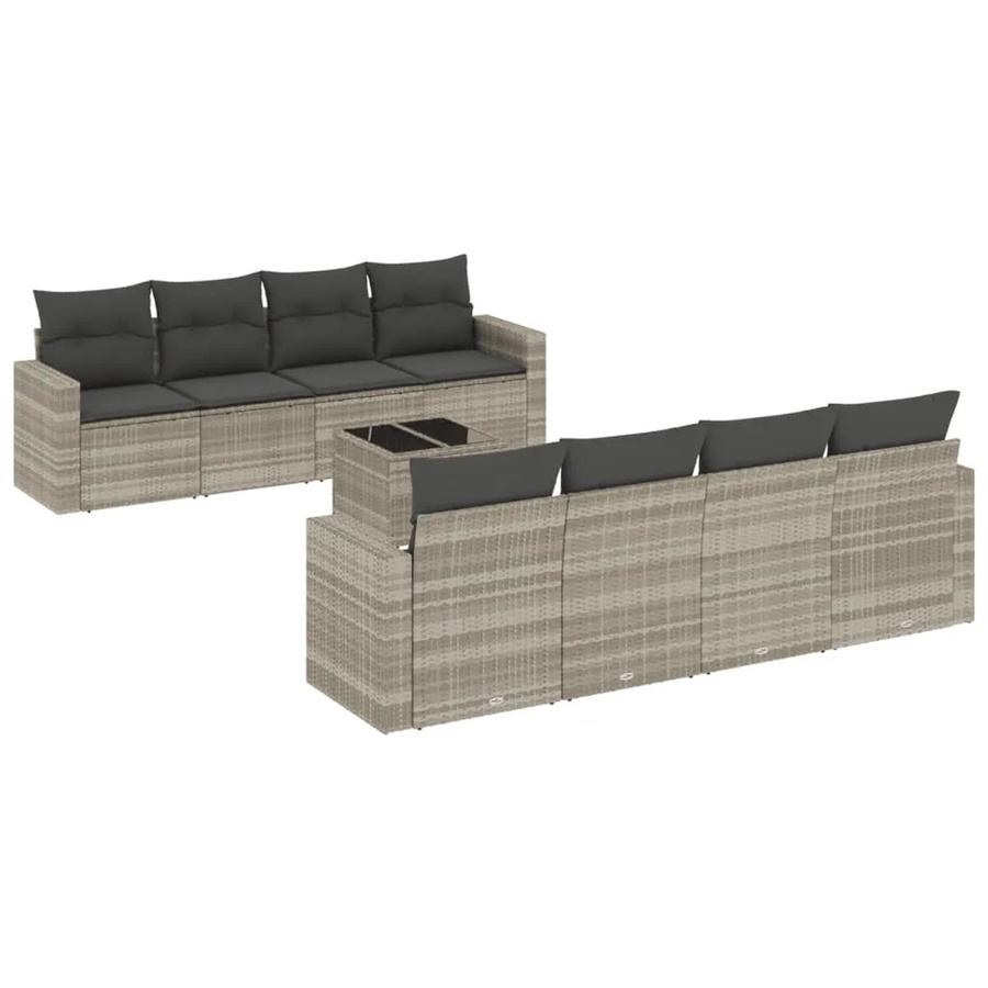 vidaXL 9-tlg. Garten-Sofagarnitur in L-Form aus Poly-Rattan mit Kissen, Hellgrau - Bild 2