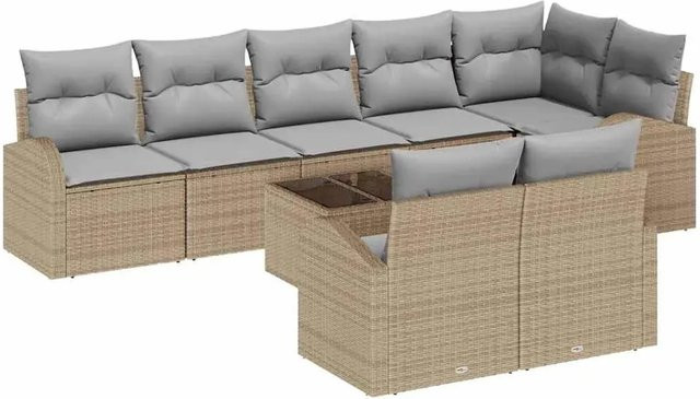 vidaXL Garten-Sofa-Set aus Polyrattan und Stahl mit Kissen, 9-teilig, Beige und Hellgrau - Bild 1