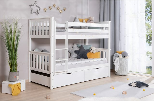 TiCAA Etagenbett Sammy aus Kiefer in Weiß mit Schubladen für Kinderzimmer, B/T: 90 x 200 cm - Bild 1