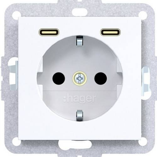 Hager Schutzkontakt-Steckdose in Lichtweiß glänzend WAS4055WG - Bild 1