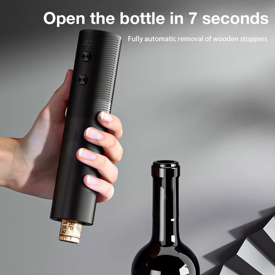 TCJJ Elektrischer Weinöffner Set, Wiederaufladbarer Automatischer Korkenzieher für Rotwein in Schwarz, USB-Ladefunktion - Bild 3