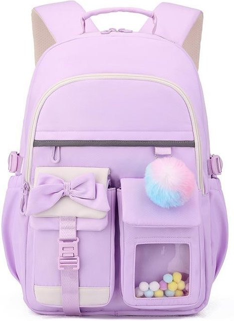 3er Set Schultaschen für Mädchen von Fancy Style Studio mit Rucksack, Lunchtasche und Federtasche in Lila mit Schleifen-Design - Bild 1