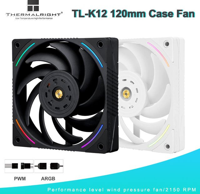 Thermalright TL-K12 Gehäuselüfter in Schwarz, 120 mm, 4PIN PWM mit S-FDB V2 Lager für Hochleistungs-CPU-Kühlung - Bild 1