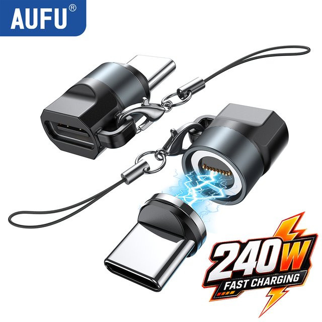 AUFU Mini Magnetischer OTG-Adapter 240W Typ-C zu Typ-C Schnellladekonverter USB-C Adapter für Xiaomi Huawei und Laptop - Bild 1
