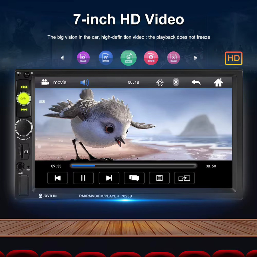 Podofo 2 DIN Auto-MP5-Player mit 7 Zoll Display, 1080P Mirror Link, Bluetooth und farbiger Hintergrundbeleuchtung in Schwarz - Bild 2