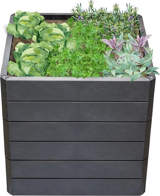Garantia Hochbeet Ergo Quadro L in Stone mit 3D-Steinoptik aus Recyclingkunststoff, B/T/H: 80 x 75 x 80 cm - Bild 1