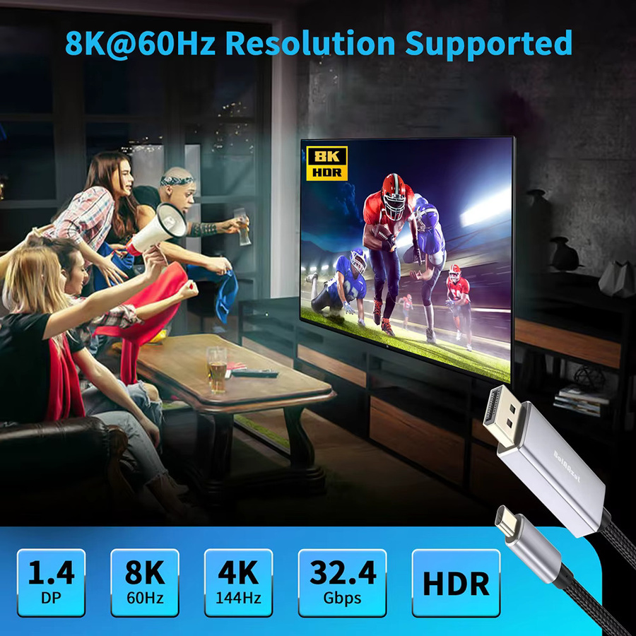 HDmatters USB-C auf DisplayPort Kabel für 4K 60 Hz und 8K 144 Hz, geflochtenes USB 3.1 Typ C auf DisplayPort AV-Kabel für Mac und Monitore - Bild 5