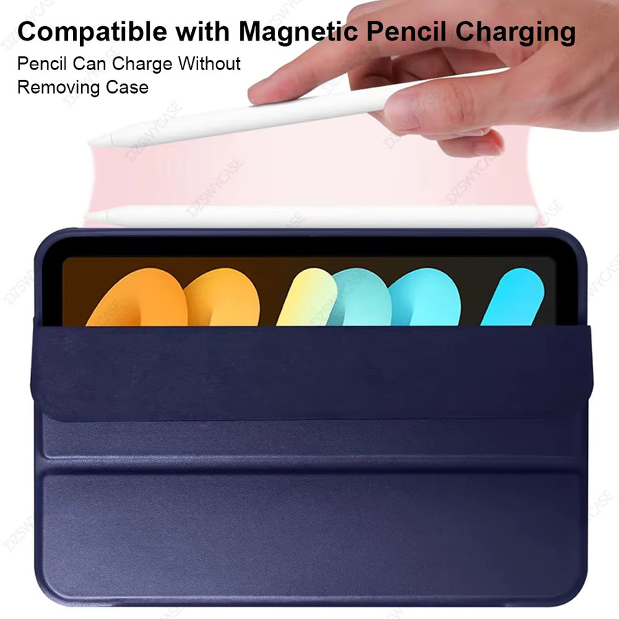 DZSWYCASE Schutzhülle für iPad Mini 7 (A17 Pro) 2024 und iPad Mini 6 (8,3 Zoll) mit dreifach faltbarem Ständer, Silikon-Rückseite und automatischer Schlaf-Wach-Funktion in Pink oder Blue - Bild 5