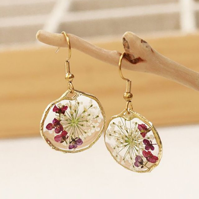 OEING Ohrringe, Epoxidharz, Getrocknete Blumen, Gold, Unisex - Bild 1