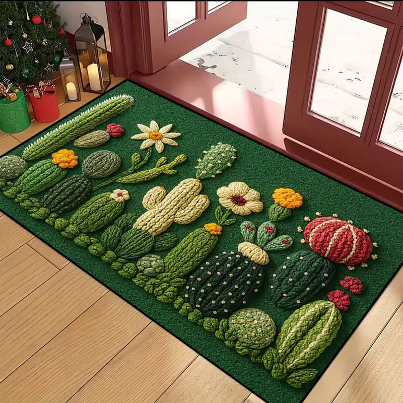 VIKAMA 3D-Kaktus-Teppich in Grün, rutschfester Boho-Teppich für Schlafzimmer und Flur - Bild 2