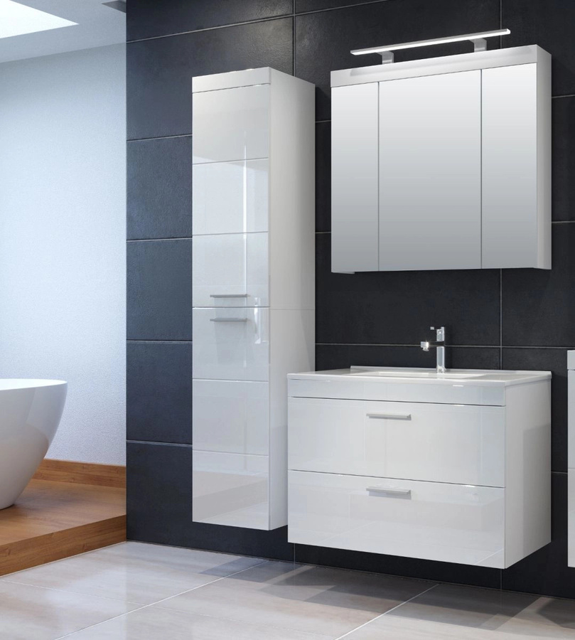 Badmöbel Set Aura von TOP.FURN in Weiß Hochglanz mit Spiegelschrank und Waschtischunterschrank, Breite: 80 cm, Höhe: 190 cm, Tiefe: 47 cm - Bild 3