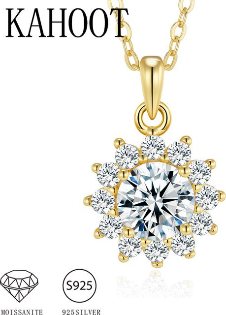 KAHOOT Halskette, Moissanit, 925 Silber, 14K Gold plattiert, Sonnenblumen-Design - Bild 1