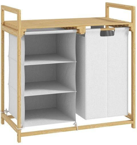 Wäschekorb MUVOE aus weißem Bambus mit 2 herausnehmbaren Säcken, 83 Liter, H x B x T: 70 x 36 x 70 cm - Bild 1