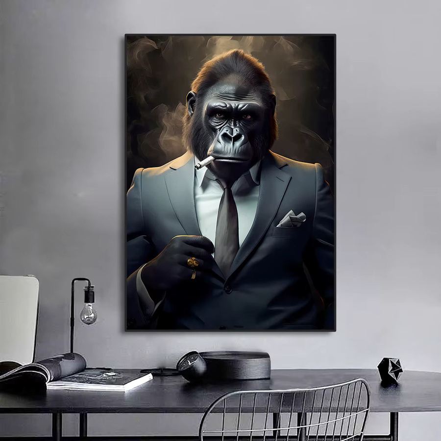 Abstraktes Affen-Poster mit Zigarre von Potdemiel, Barkeeper-Tiere Leinwanddruck im skandinavischen Stil, Mehrfarbiges Wandbild zur Heimdekoration - Bild 2