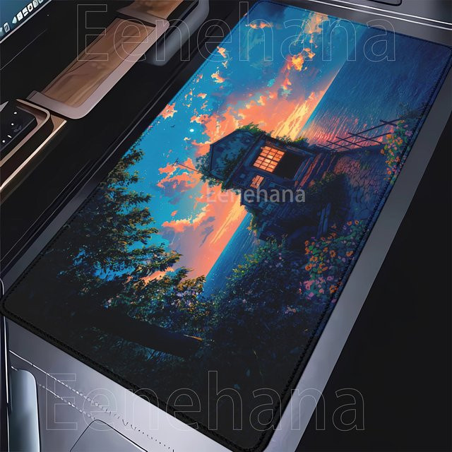 Eenehana Mauspad Seaside Rural Cottage mit Landschaftsmotiv, XXL Schreibtischunterlage aus Gummi, rutschfest, B/T: 90 x 40 cm, Multicolor - Bild 1