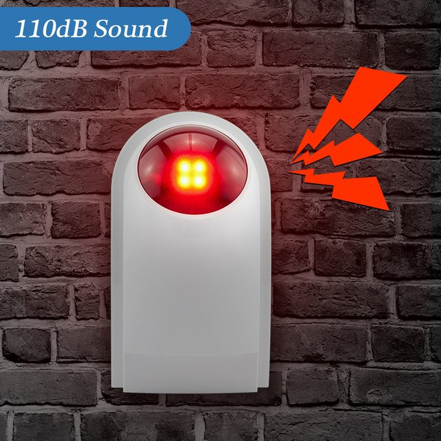 KERUI J008 Drahtlose Sirene mit Blitzlicht für Indoor und Outdoor, 110dB Alarmsystem in Weiß - Bild 1