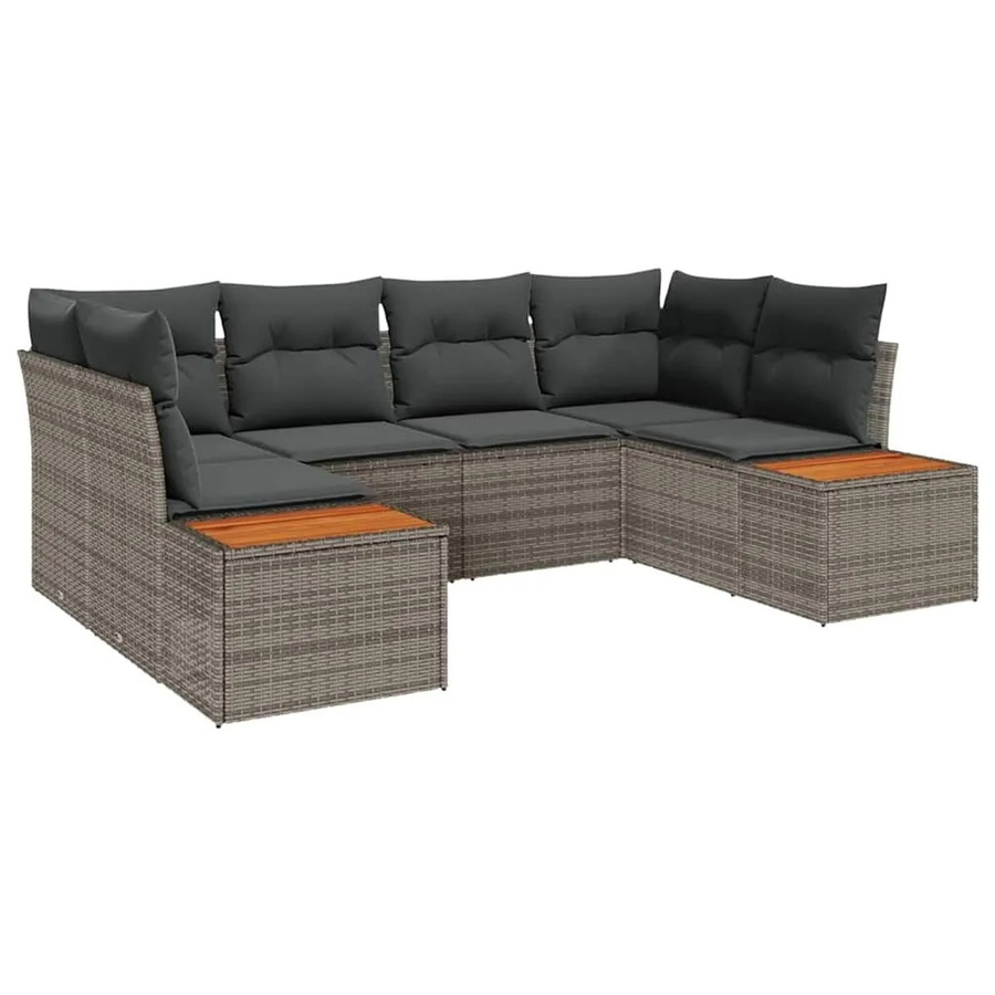 vidaXL Gartensofa-Set aus Polyrattan in Grau mit Kissen und integriertem Stauraum, 6-teiliges U-Shape Lounge-Set mit Metallgestell - Bild 2