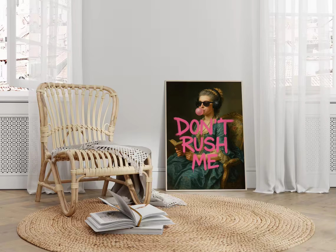 Moderner Graffiti-Kunstdruck Don't Rush Me in Multicolour als Tischdeko mit Typografie-Design - Bild 4