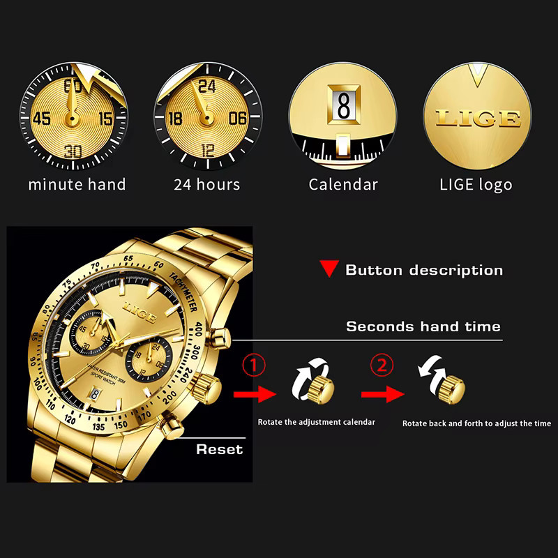 LIGE Armbanduhr Quarz, Edelstahl, Datum, Herren - Bild 5
