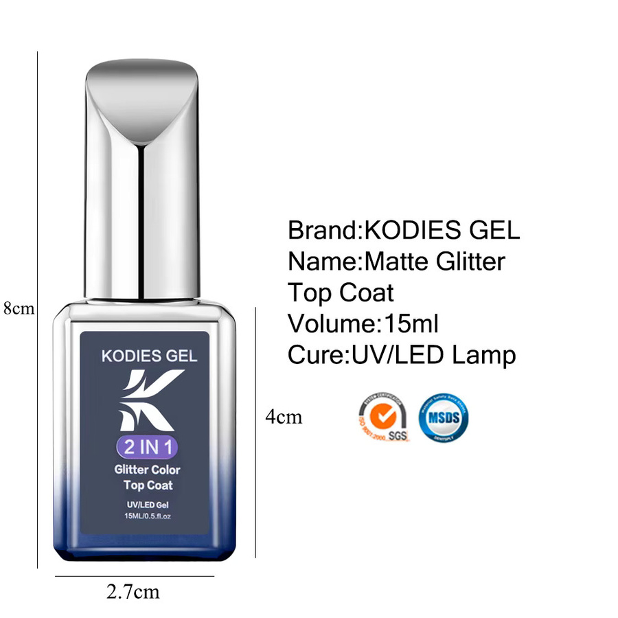KODIES GEL Matte Glitter Top Coat Nagellack, 15 ml, Silber Gold - Bild 4