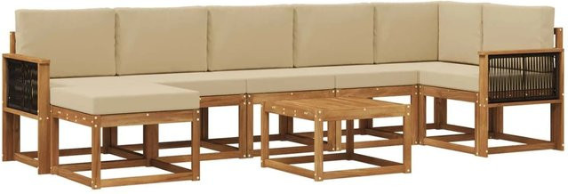 vidaXL Outdoor-Sofagarnitur L-Form aus Akazienholz mit 8 Kissen in Natur und Beige - Bild 1