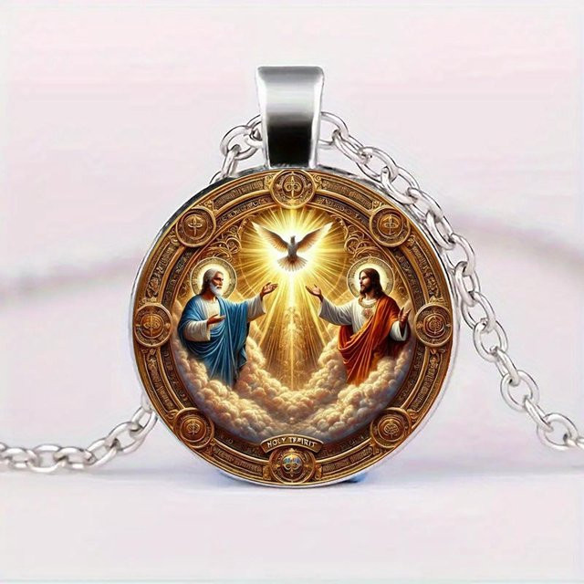 KAYOU Halskette, Dreifaltigkeits-Religionsanhänger, Glas, Silber, Unisex - Bild 1