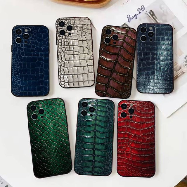 Krokodilleder-Handyhülle für iPhone 17, 16, 15, 14, 13, 12, 11 Plus, Pro Max, XS aus weichem Silikon in Schwarz - Bild 1