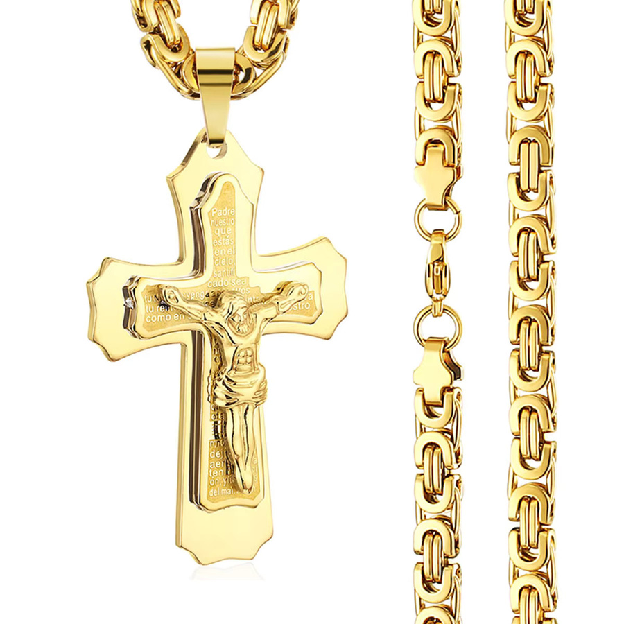 diyalo Anhänger Halskette, Kruzifix Jesus Kreuz, Edelstahl, Herren - Bild 4