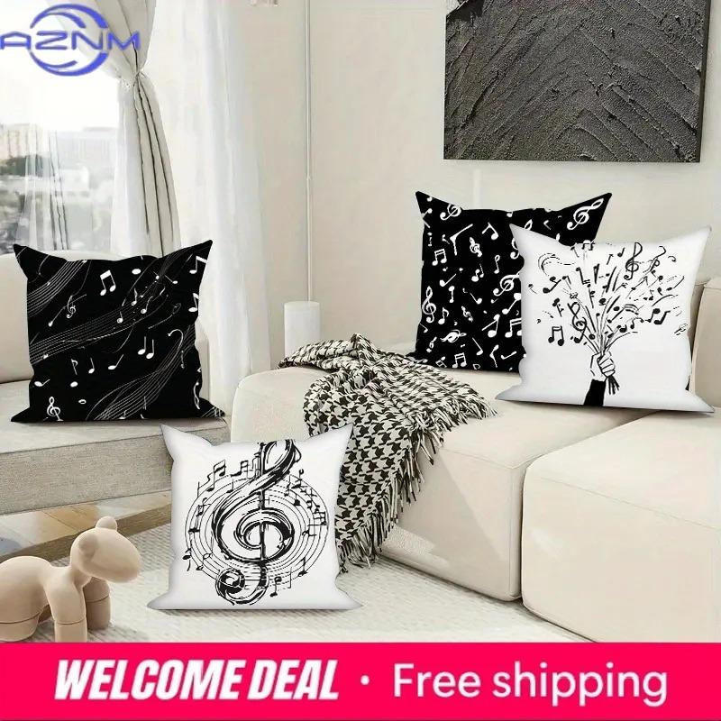 Dekorativer Kissenbezug mit Musiknoten-Muster für Sofa und Schlafzimmer, B/H: 18 x 18 cm - Bild 3