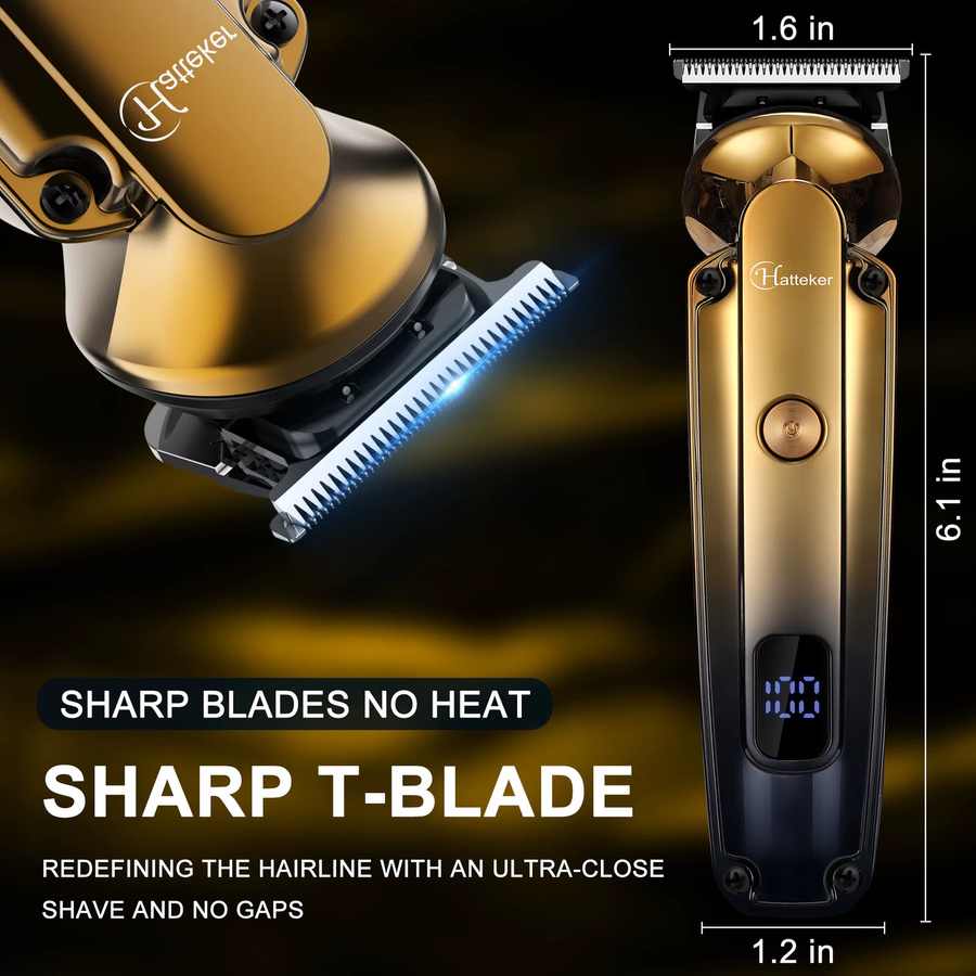 Hatteker 6-in-1 Professioneller Haarschneider mit Keramikklinge, LED-Anzeige und USB-Aufladung in Gold - Bild 3