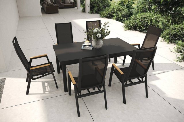 Siena Garden Garten-Essgruppe aus Aluminium, Glas und Teakholz in Matt Anthrazit und Grau, ausziehbar, B/T/H: 180 x 100 x 76 cm bis 240 x 100 x 76 cm - Bild 1