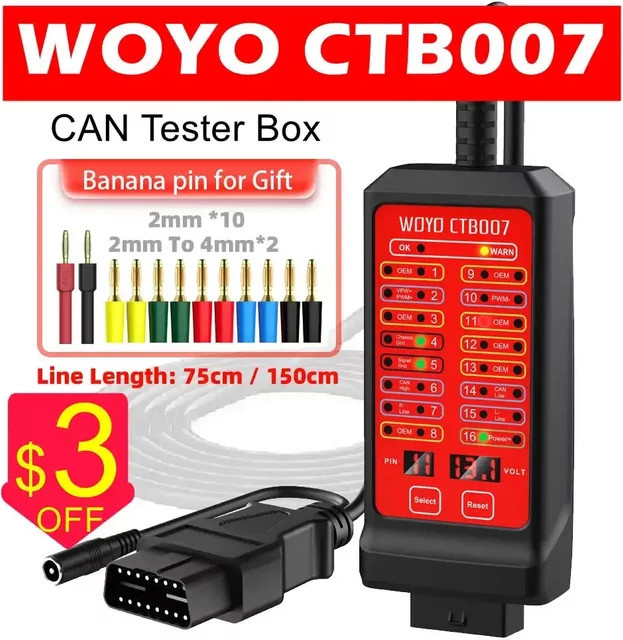 WOYO CTB007 CAN Tester Box OBD2 Breakout Box für Automobil-Diagnosetools, Schwarz, 12V 24V mit 70-150 cm Kabel - Bild 1
