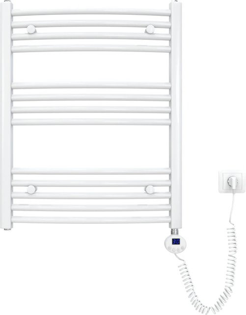 Emke Elektrischer Badheizkörper Gebogen mit Thermostat und Handtuchtrockner in Weiß, 300W, B: 75 cm, H: 60 cm - Bild 1