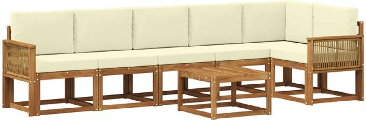 vidaXL Outdoor-Sofagarnitur aus Akazie mit 7-teiligem Set und Kissen in Natur und Beige aus Polyester - Bild 1