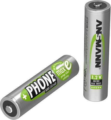 Ansmann DECT maxE HR03 AAA NiMH Akku, 550 mAh, 1.2V, Silber, 2er Packung - Bild 1